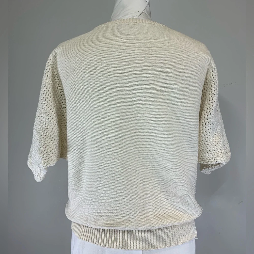 Vintage Kyouko Design Studio Pastel Floral Embroidered Cotton Knit Sweater - Picture 4 of 6